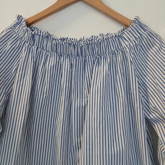 H&M woman's white mix stripe cotton bardot top - Picture 2 of 5